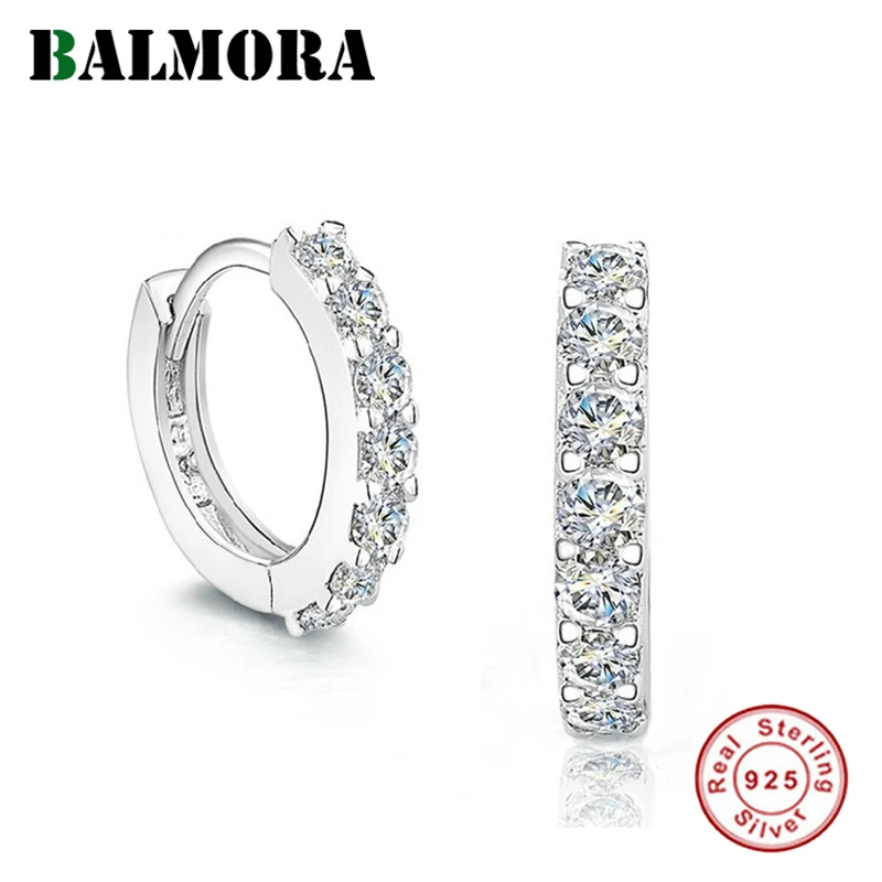 

BALMORA 925 Sterling Silver Dazzling Cuff Earrings for Women Lady Small Hoop Huggie Zircon Earrings Party Gift Jewelry JWDMLE052