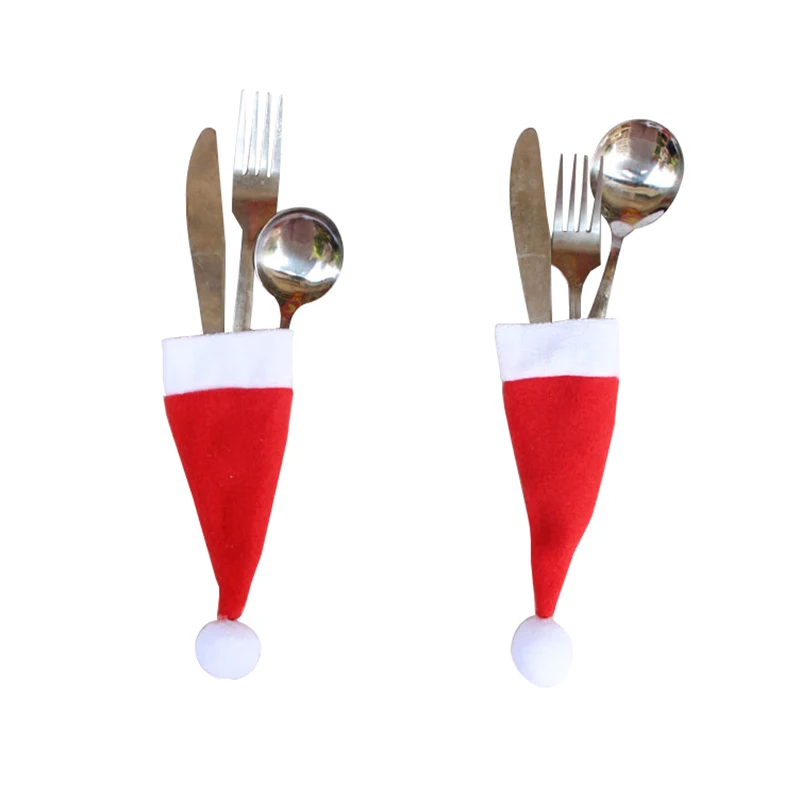 

20Pcs Merry Christmas Ornaments Tableware Knife Fork Hat Christmas Xmas Decoration For Home New Year Santa Wine Bottle Covers