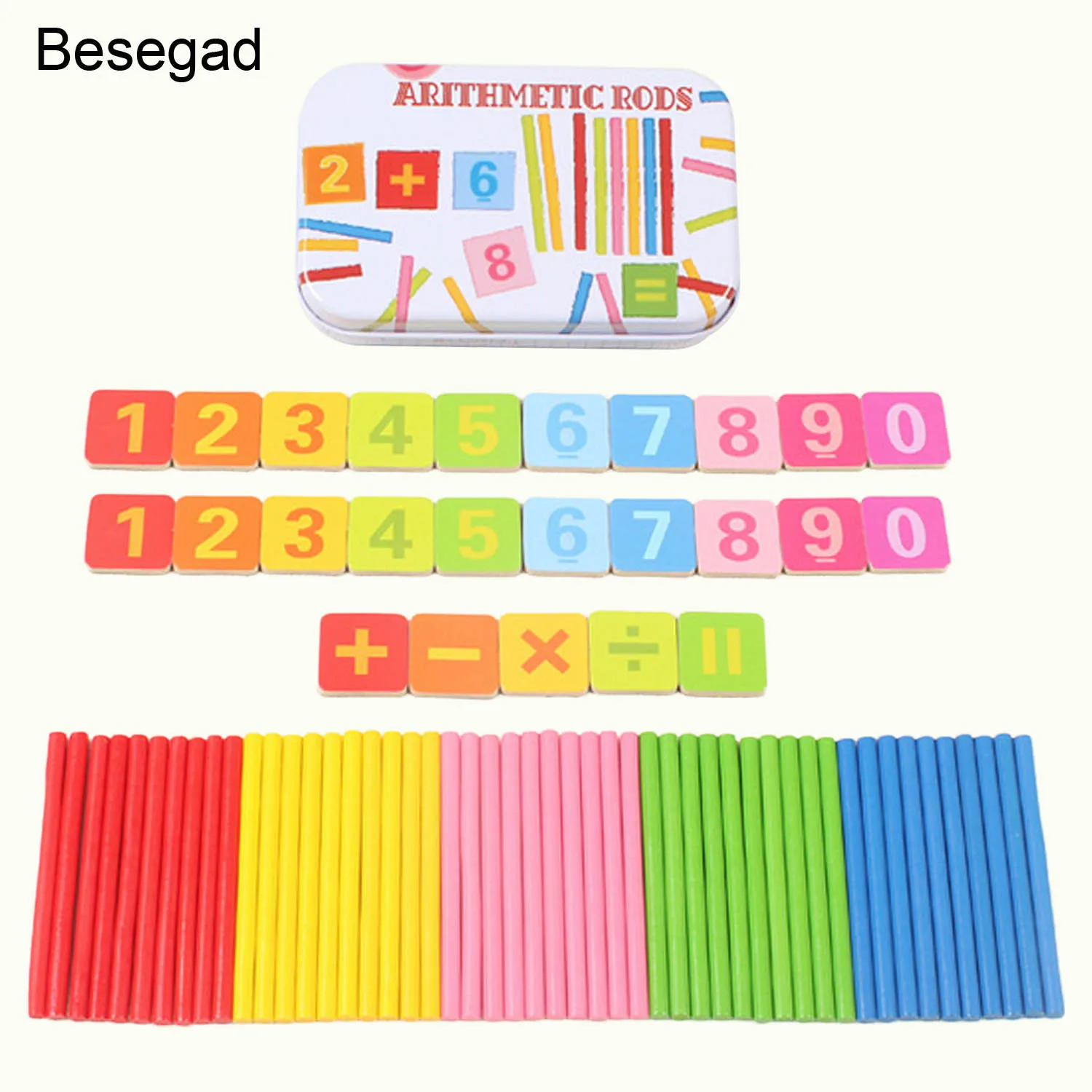 Besegad 75 шт. деревянные карточки с номерами Счетные палочки с коробкой для детей Математика обучающая Математика развивающая игрушка