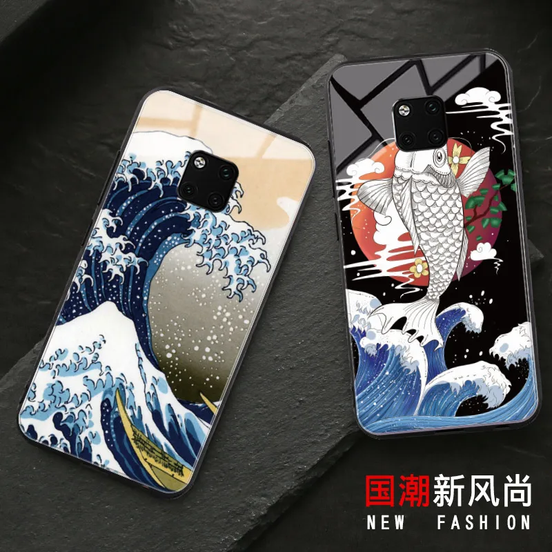 Arts Fashion Great Wave off KanagawaTempered Glass Designer Phone Case For Huawei Mate 9 10 20 Honor 8X V9 Pro |