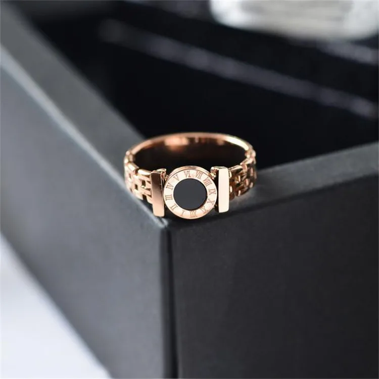 YUN RUO кольцо из розового золота с черными римскими цифрами для женщин и мужчин, ювелирное изделие для пар, нержавеющая сталь 316 L Кольцо высшего качества, никогда не выцветает