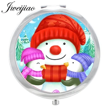 

JWEIJIAO snow man Christmas hat and sled Folding Vanity mirror best wishes for best friends glass cabochon make up mirror D1050