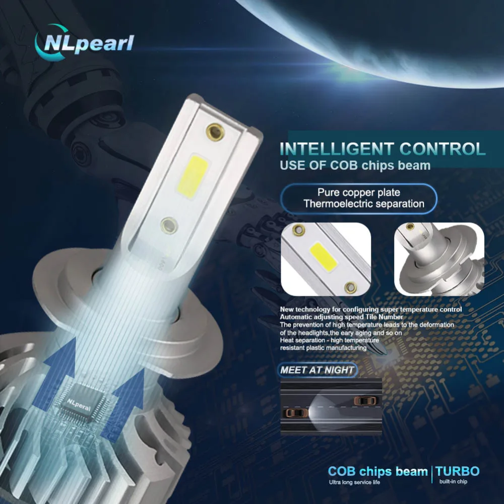 NLpearl 2x Canbus H7 светодиодный головной светильник лампы 4300k 6000k 8000k 10000LM/пара H4 H1 H3 H9 H11