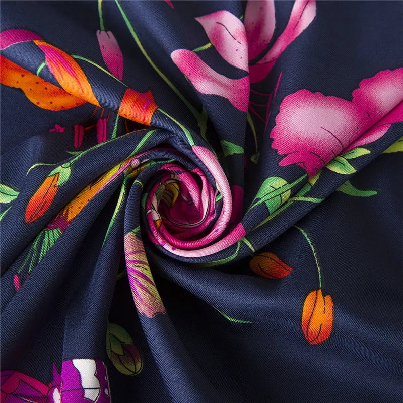 130 см* 130 см роскошный бренд женский зимний шелковый шарф саржа цветочный принт Тюрбан повязка на голову большой хиджаб квадратный шарф, платок