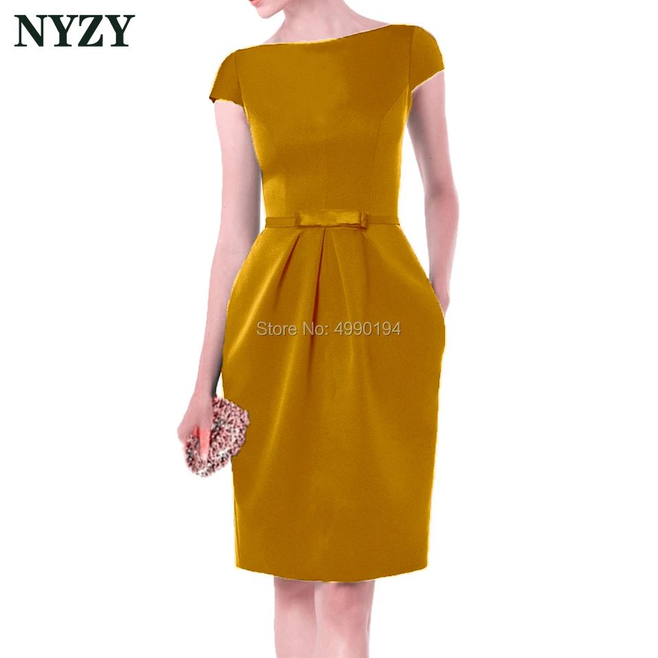 Vestido Robe коктейльные платья nyzy C155B элегантный вырез лодочкой карман черное платье из атласа для Свадебная вечеринка Встреча выпускников/корпоративы выпускной