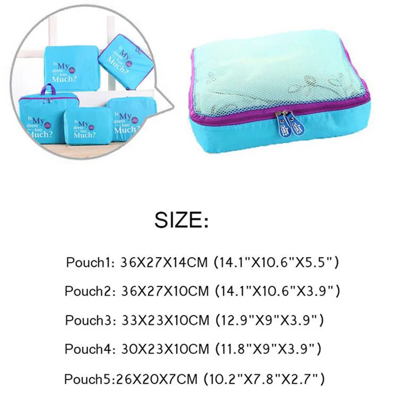 5 шт. водонепроницаемая нейлоновая сетчатая сумка на молнии переносная дорожная