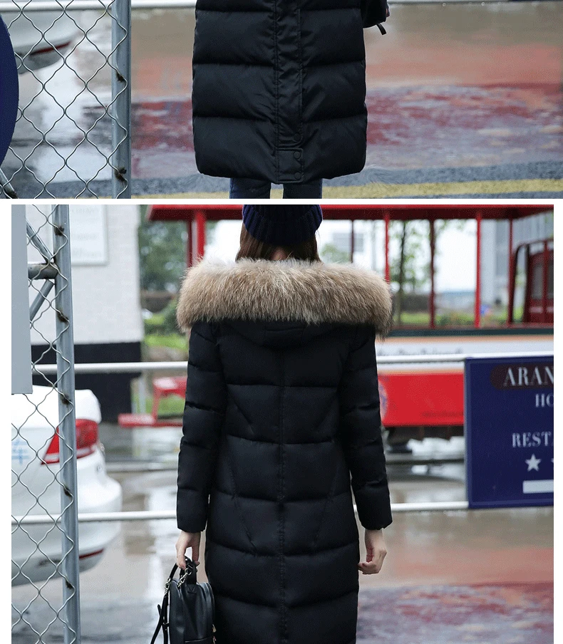 Cheap Winter women down coat 2018 fashion new solid color mid-long hooded fur collar Thickening High-end warm female down jacket ll811 7