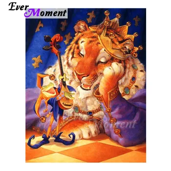 

Ever Moment Diamond Painting Tiger Listening To Music 5D DIY Full Square Drill Mosaic Diamond Embroidery Cross Stitch 3F826