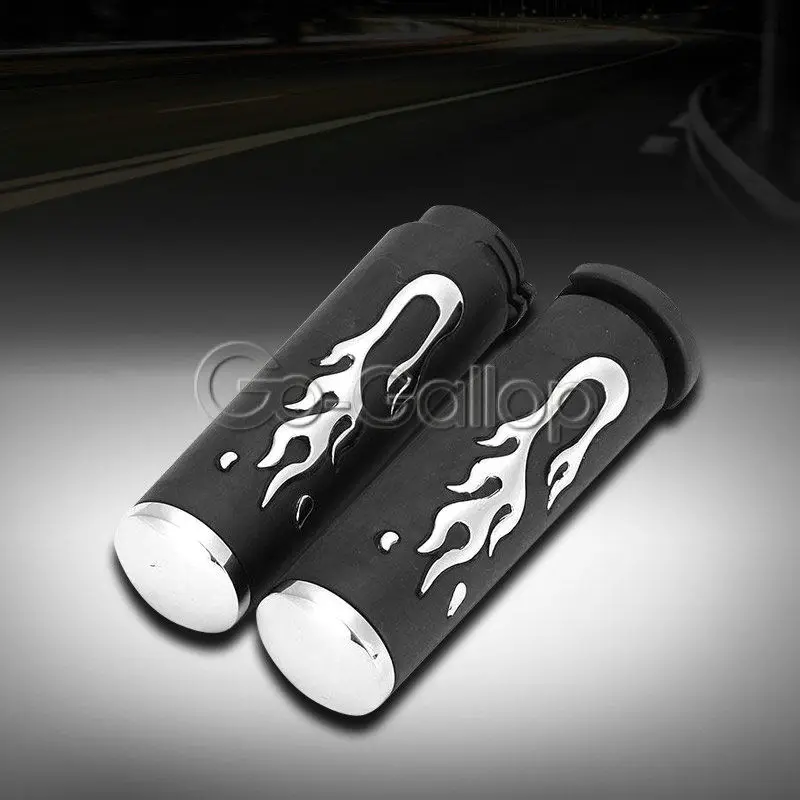 

Motorcycle 1" Silver Flame Hand Grips For Harley Davidson Sportster Dyna Softail Cruisers