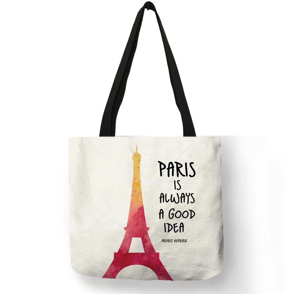Us 4 6 54 Off Fashion Paris English Letters Print Tote Bag Women Reusable Ping Bags Linen Handbags Pouch In Top Handle From Luggage