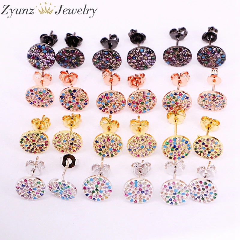 10 пар, 9 мм, блестящие красочные круглые, с Цирконом Серьги-гвоздики для женщин/девочек элегантные серьги модные украшения подарок