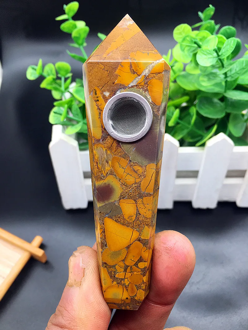100mm African natural quartz crystal bamboo leaf stone smoking pipe. | Дом и сад