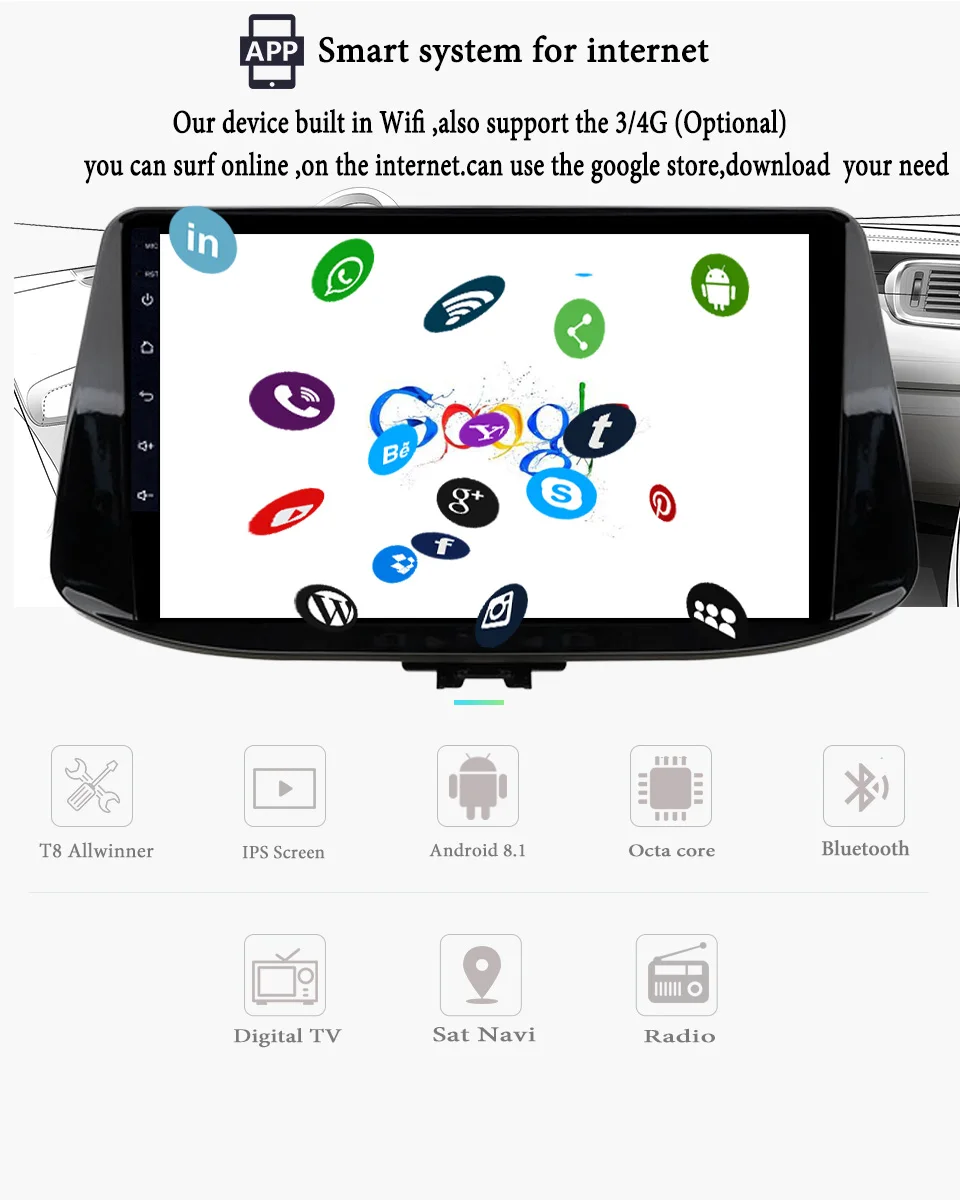 Best Android 9.1 Car dvd player for Hyundai I30 2017 2018 2019 Car Radio gps navigation stereo DSP RGB Carplay multimedia Video Audio 4