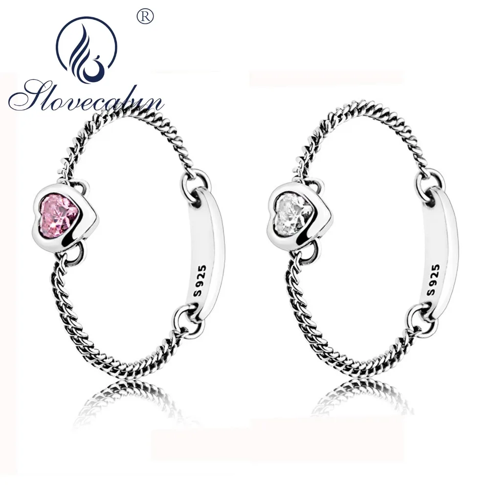 

Slovecabin Luxury Jewelry Pure 925 Sterling Silver Spirited Heart Ring Pink Clear CZ 2018 Summer Soft Rings Body Women Jewelry