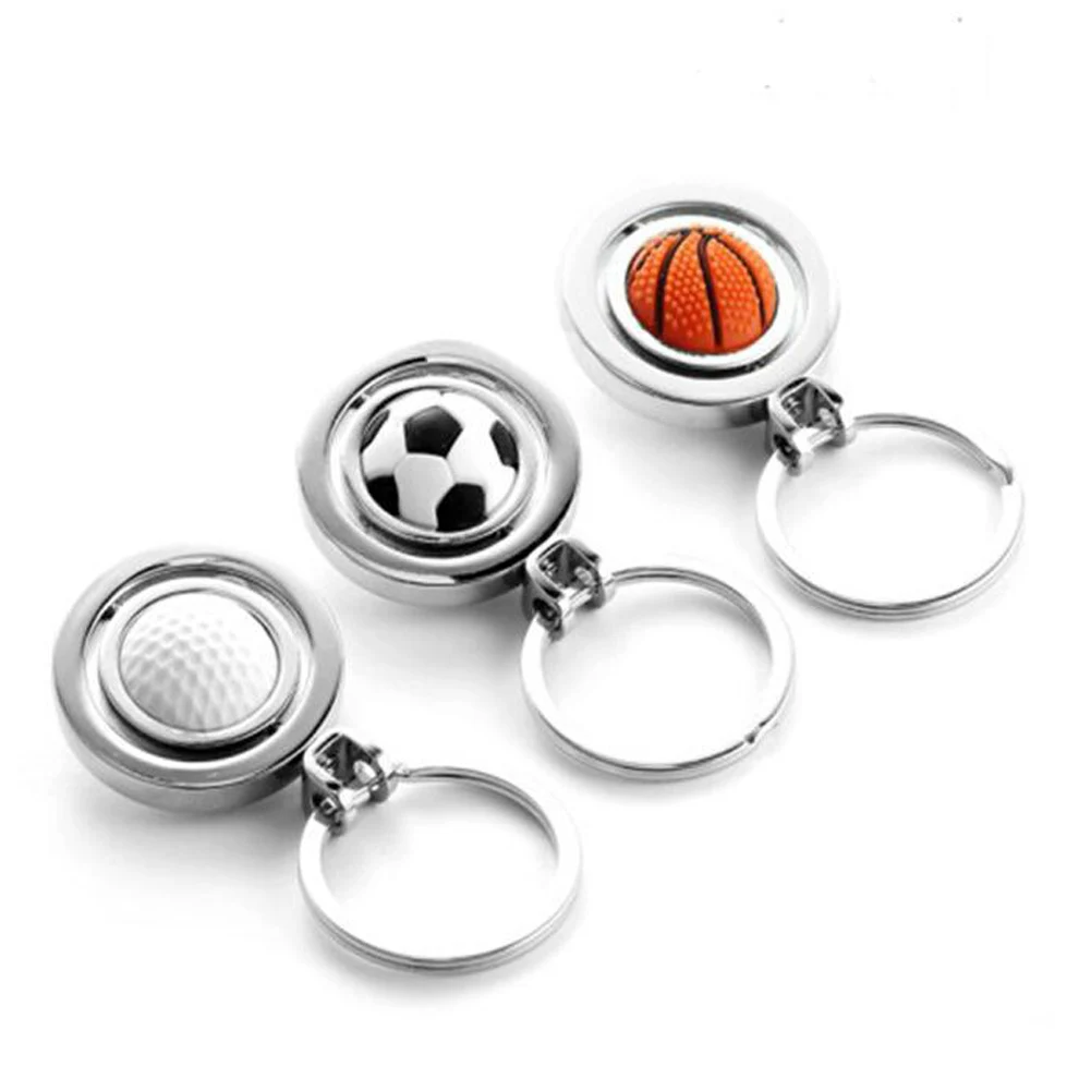 1PCS 3D Sports Keychain Rotating Basketball Soccer Golf Ball Keyring Key Chain Ring Keyfob Gifts