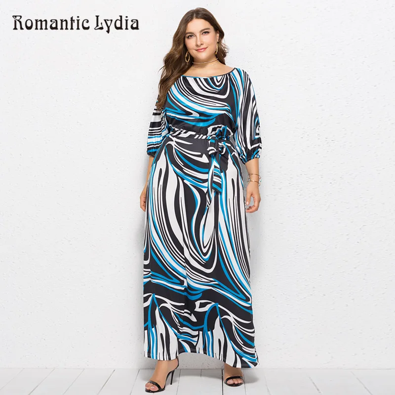 

Women Summer Autumn Maxi Plus Size Dresses Loose Floral Print Tie-Waist Big Size Long Party Dress Vestido De Festa Longo 2018