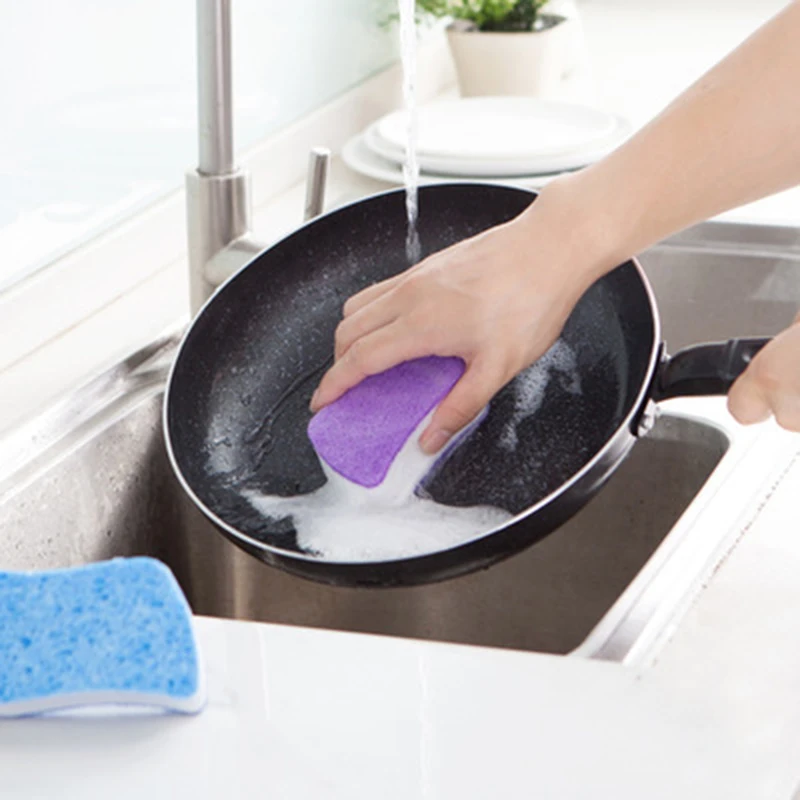 

1 Pcs Multi-color Optional Multipurpose Three Layers Wood Pulp Cotton Sponge Magic Cleaning Brush Cleaner Kitchen Dish