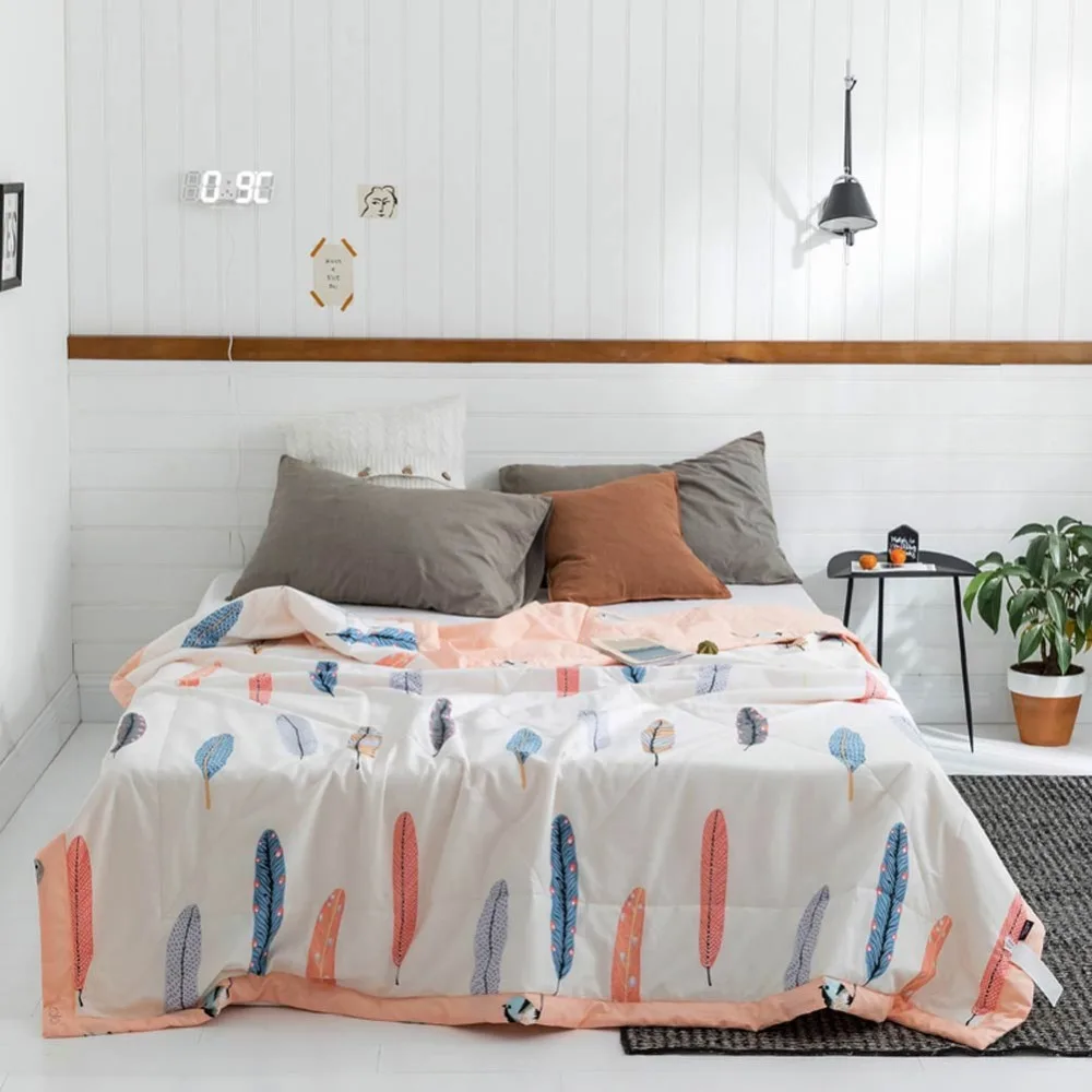 

2019 INS Brief Colorful Feathers Stitching Comforter Summer Quilt Cotton Fabric Quilting Blanket Twin Full Queen Size Bedspread