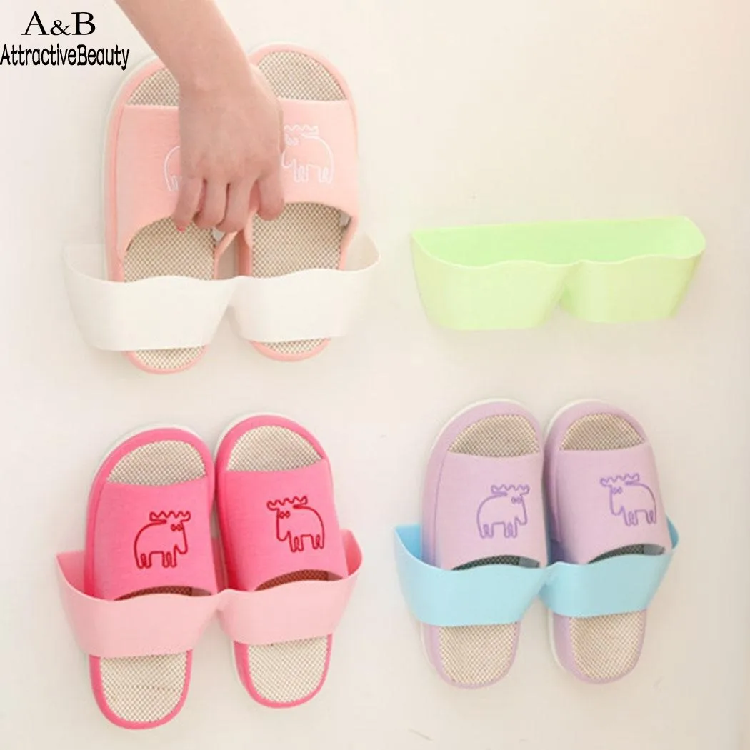 Homdox Wall Mounted Shoes Rack Creative Plastic Shoes Shelf Holder Sticky Home Shoe N30A