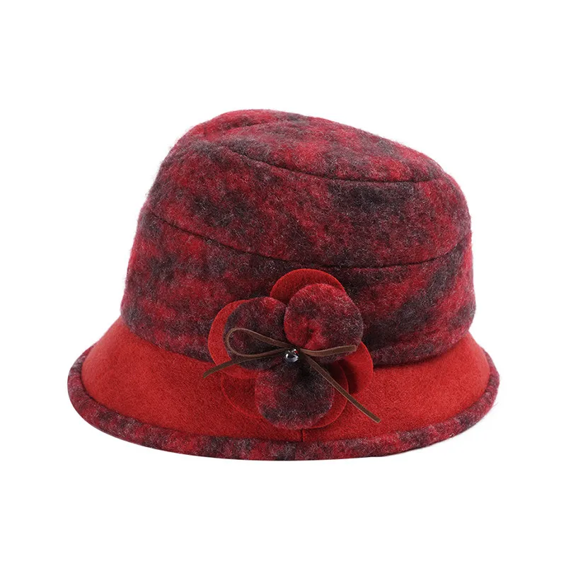 red Charles Perra осенне-зимняя женская шапка, новая модная кепка s, Повседневная Элегантная Дамская маленькая шапка-ведро, теплая шерстяная Кепка 4235 - Цвет: red
