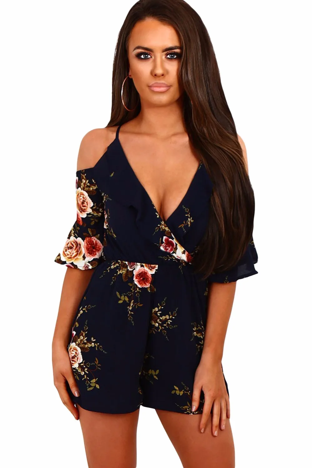 Navy-Multi-Floral-Ruffle-Wrap-Cold-Shoulder-Playsuit-LC64278-5-1