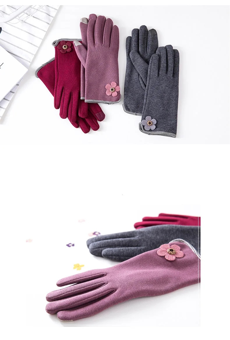 INMAN осенне-зимние женские простые теплые однотонные перчатки с цветочным украшением для вождения