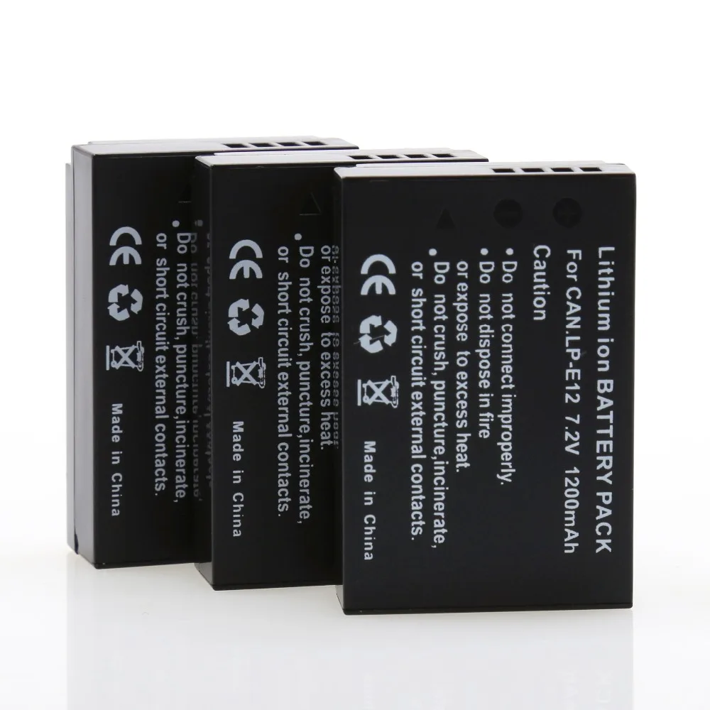 3Pcs 7.2V 1200mAh LP E12 LPE12 LP E12 Rechargeble Camera batteries for