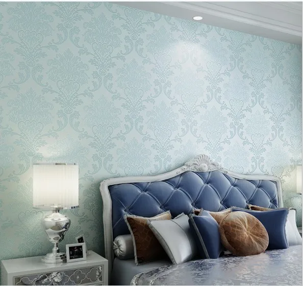 Fashion Blue Wallpapers Non Woven Papel De Parede Flocking Fashion Blue Wallpapers Non Woven Papel De Parede Flocking Glitter Damask Wallpaper Living Room