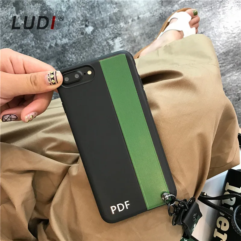 Чехол LUDI в Корейском стиле с простым цветным зеленым и белым ремешком для iPhone X 8 7