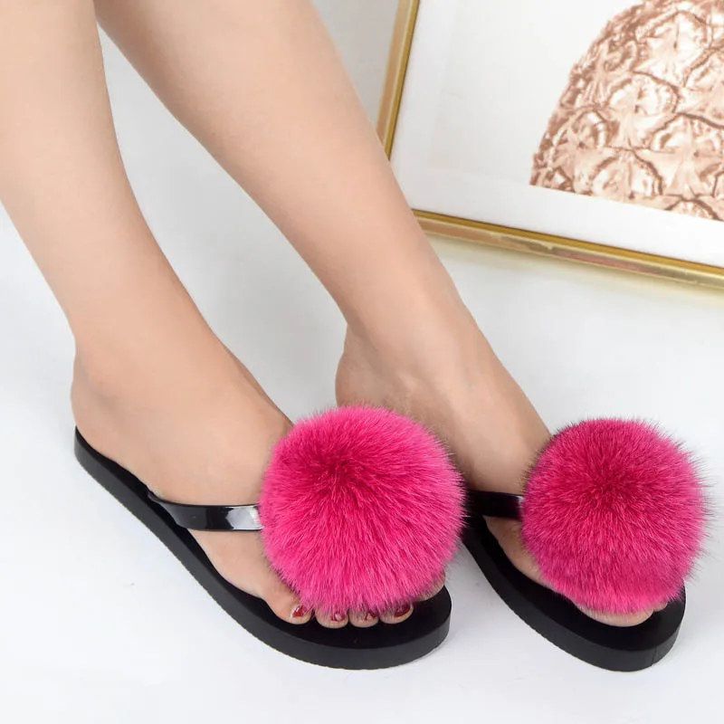 women slippers fox fur pompom (14)