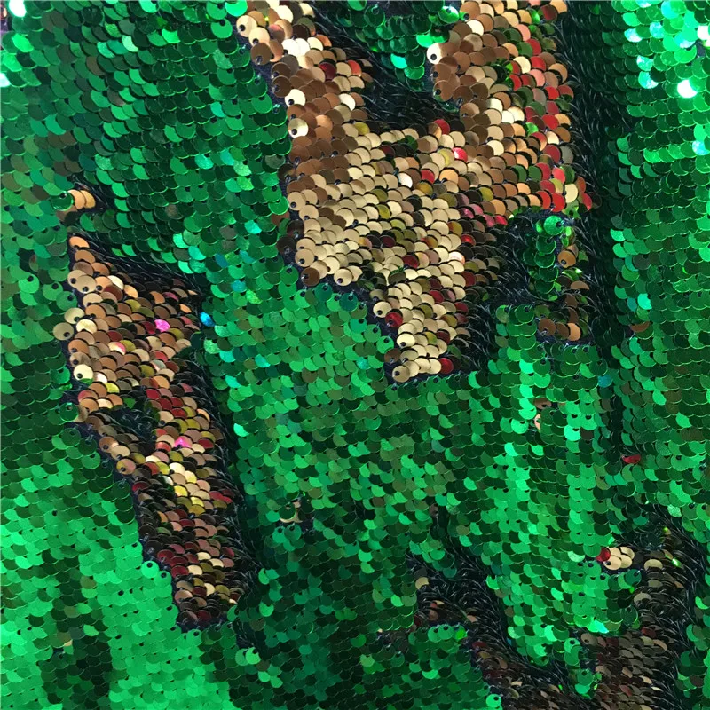 50 дюймов* 1 ярд Русалка рыбья чешуя Реверсивный блесток вышитая ткань 5 мм блесток для платьев наволочка свадебное украшение - Цвет: Green-gold