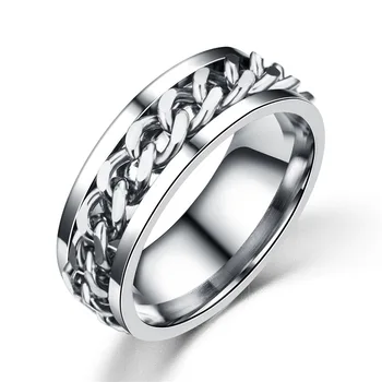

Bohemian Silver Color Titanium Stainless Steel Cocktail Rings Men Punk Statement Chain Finger Rings for Women Metal Jewelry