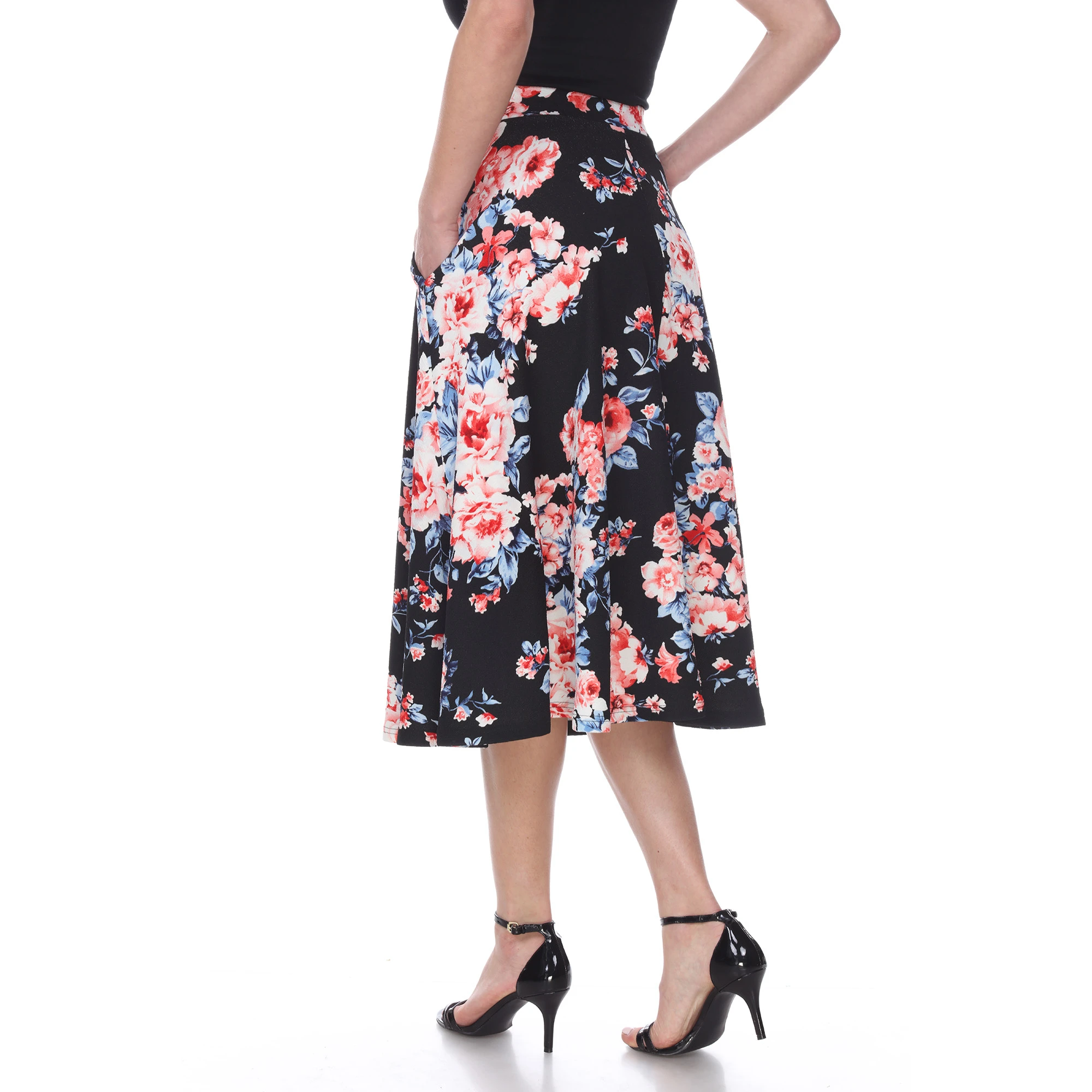 Floral Midi Skirt with Pockets - Black (2)