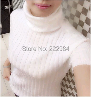 Autumn and winter sweater female short-sleeve turtleneck pullover slim elastic basic shirt tops | Женская одежда