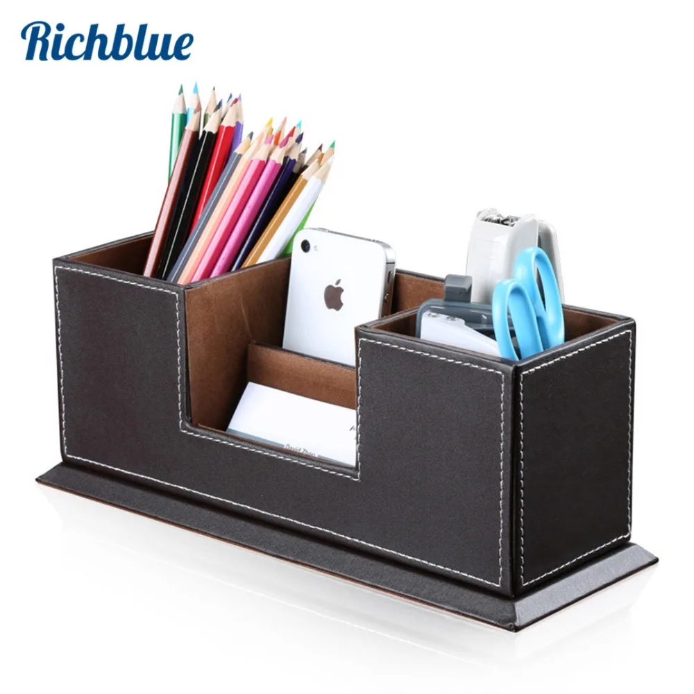 Organisateur de Fournitures cosm/étiques de Bureau en Cuir PU en m/étal bo/îte de Rangement de Bureau Portable pour Papeterie t/él/éphone Portable Tablette Stylo Grand Panier de Rangement Ensemble