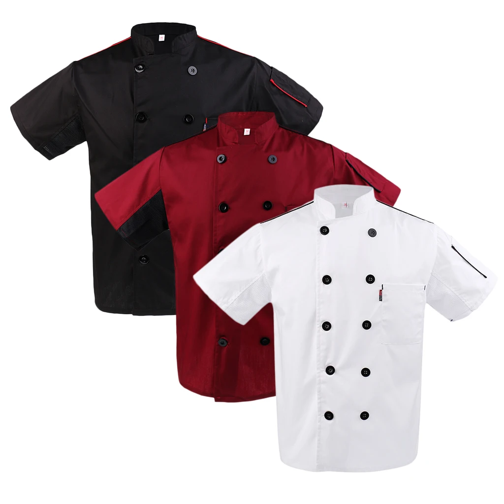Мужские Женские летние шеф-повар куртка общественного питания сетки Chefwear рубашка официанта униформа официантки двубортное пальто с