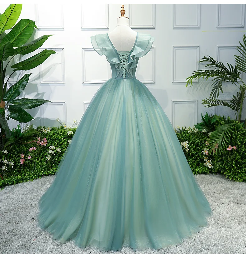 Он невесты роскошное Королевское Платье с v-образным вырезом с короткими рукавами на шнуровке сзади длина до пола бальное платье Зеленое свадебное платье Vestido De Casamento