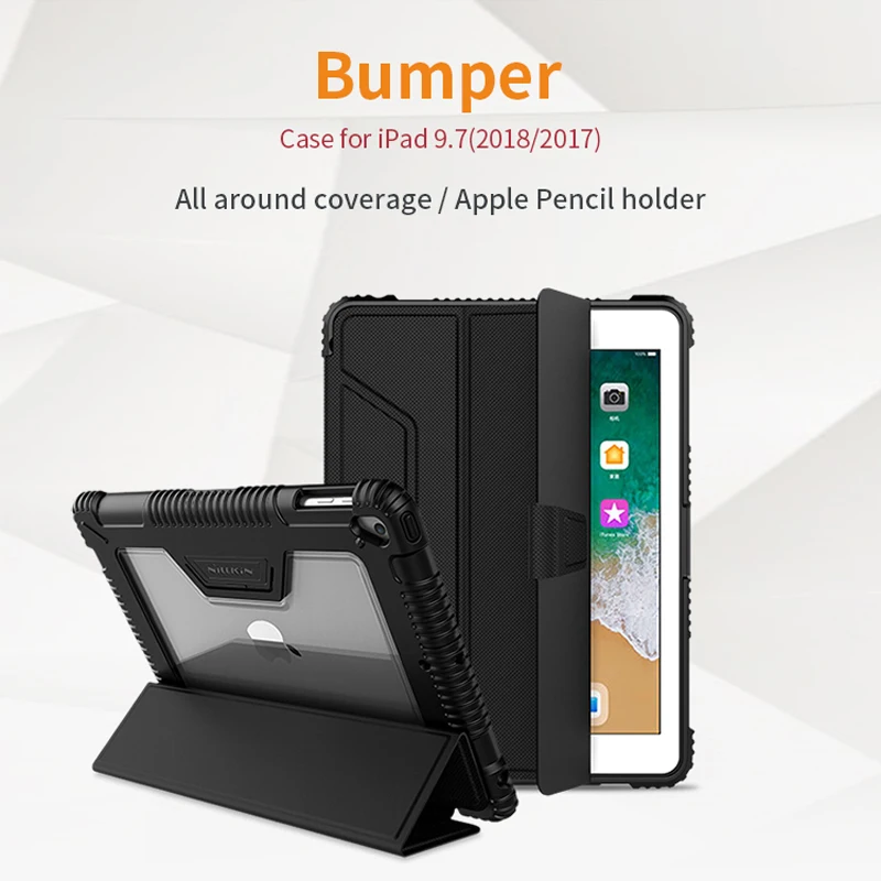 

For iPad 9.7 2018 2017 Leather Case NILLKIN Smart Wake UP Flip Cases For Apple iPad 9.7 2018/2017 Cover With Screen Protector