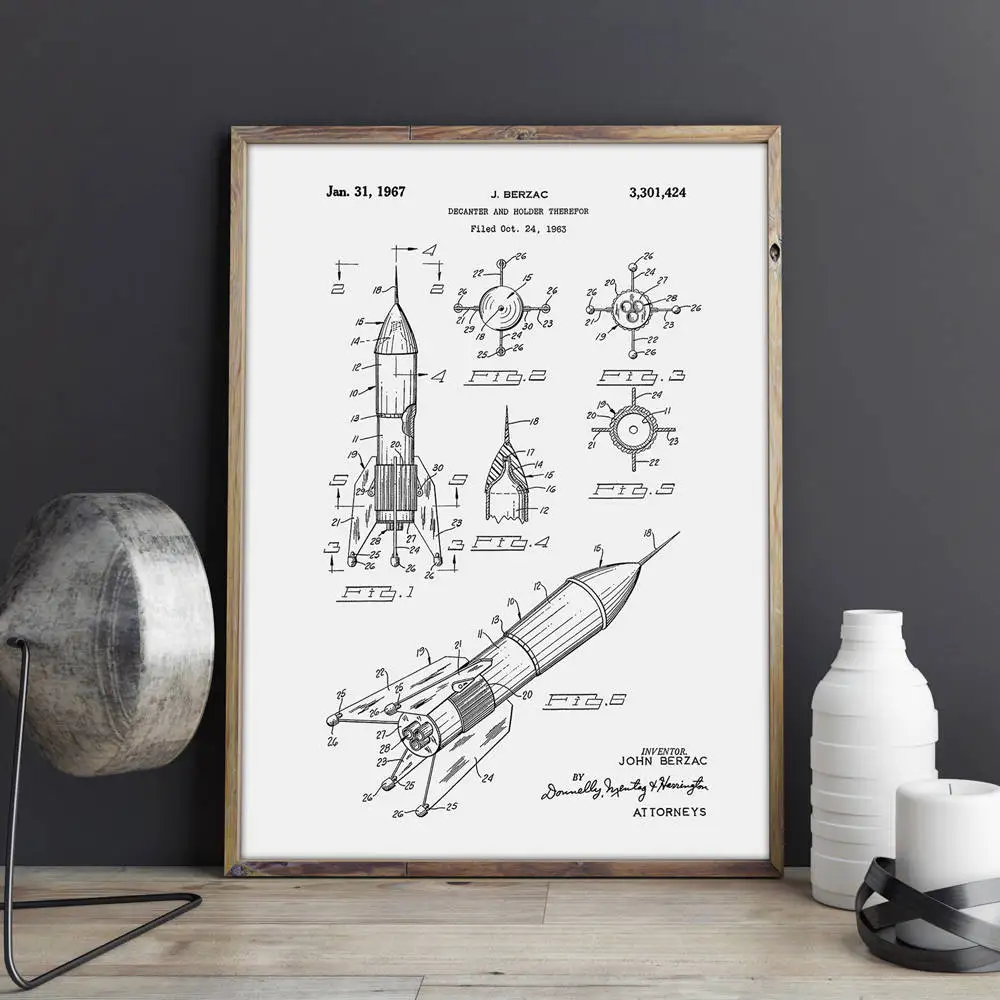 Патент на космический корабль Rocket Ship искусство стену постеры декор помещения