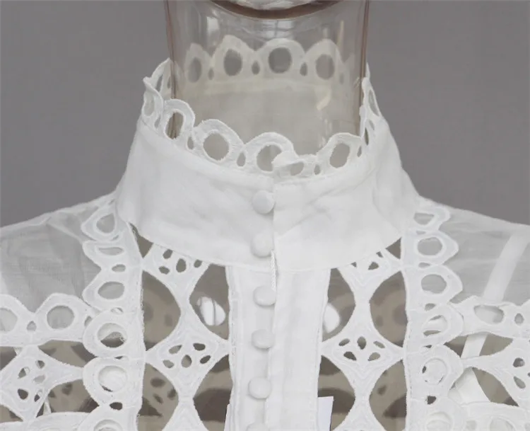 Весна взлетно посадочной полосы Boho Chic Топы корректирующие для женщин Винтаж с рукавом-фонариком, белые/Черный выдалбливают Блузки для