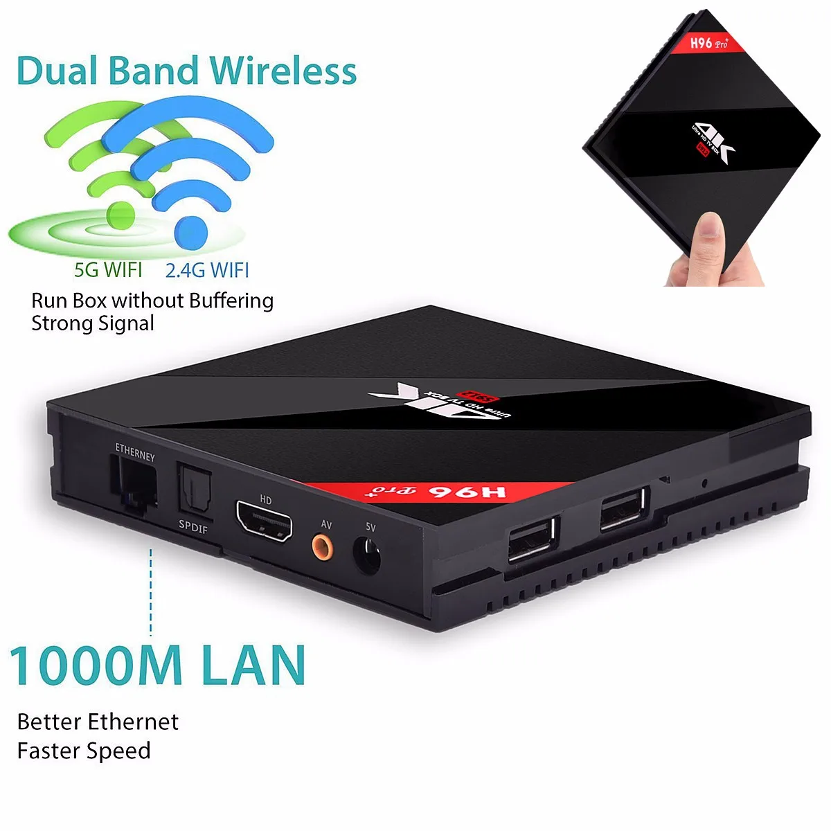 H96 PRO PLUS Smart tv Box Amlogic S912 Восьмиядерный 3 ГБ 32 ГБ 4 к HD медиаплеер Wifi bluetooth телеприставка Android 7,1 OS
