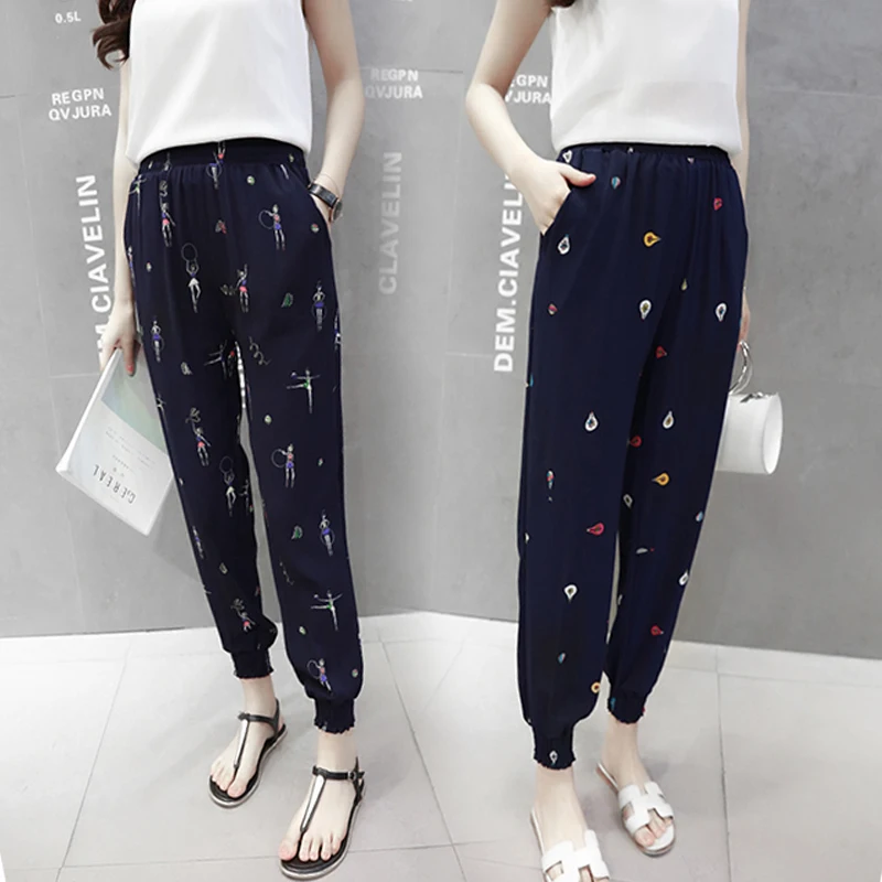 

2019 New Spring Summer Thin Nine Minutes Harlan Pants Beach National Wind Baggy Trousers Wide-legged Women's Trousers