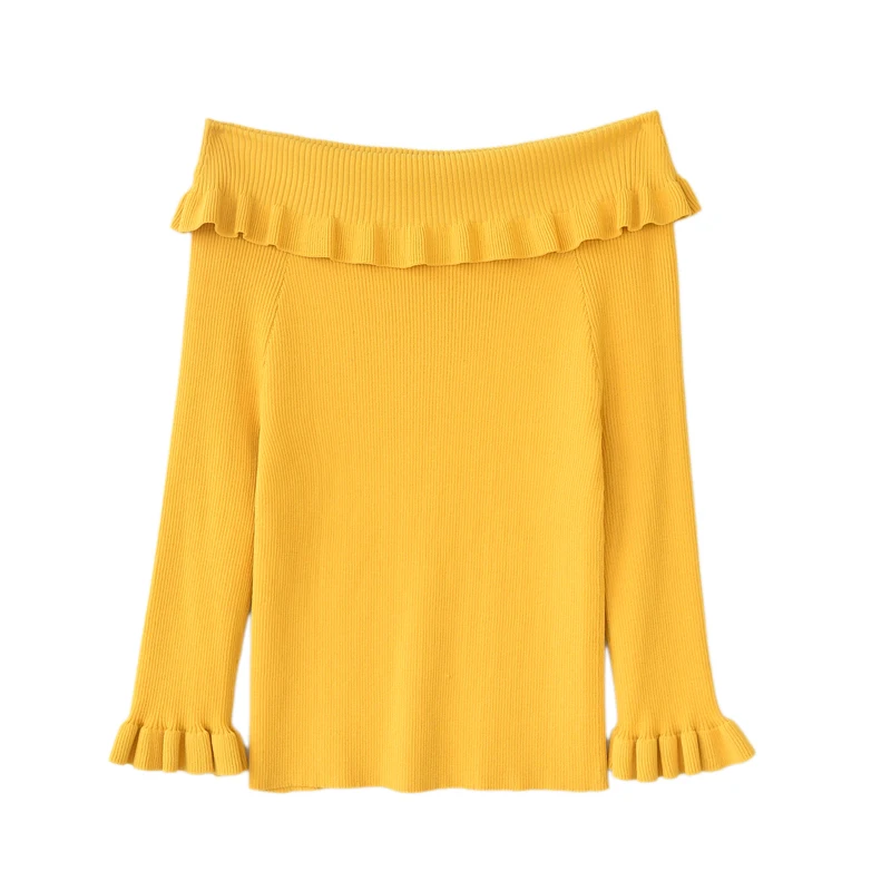 Dabuwawa Christmas Ruffles Knitted Sweater Autumn Winter Women Slim Butterfly Sleeve Yellow Sweater #D18CJS050 Dabuwawa Christmas Ruffles Knitted Sweater Autumn Winter Women Slim Butterfly Sleeve Yellow Sweater #D18CJS050