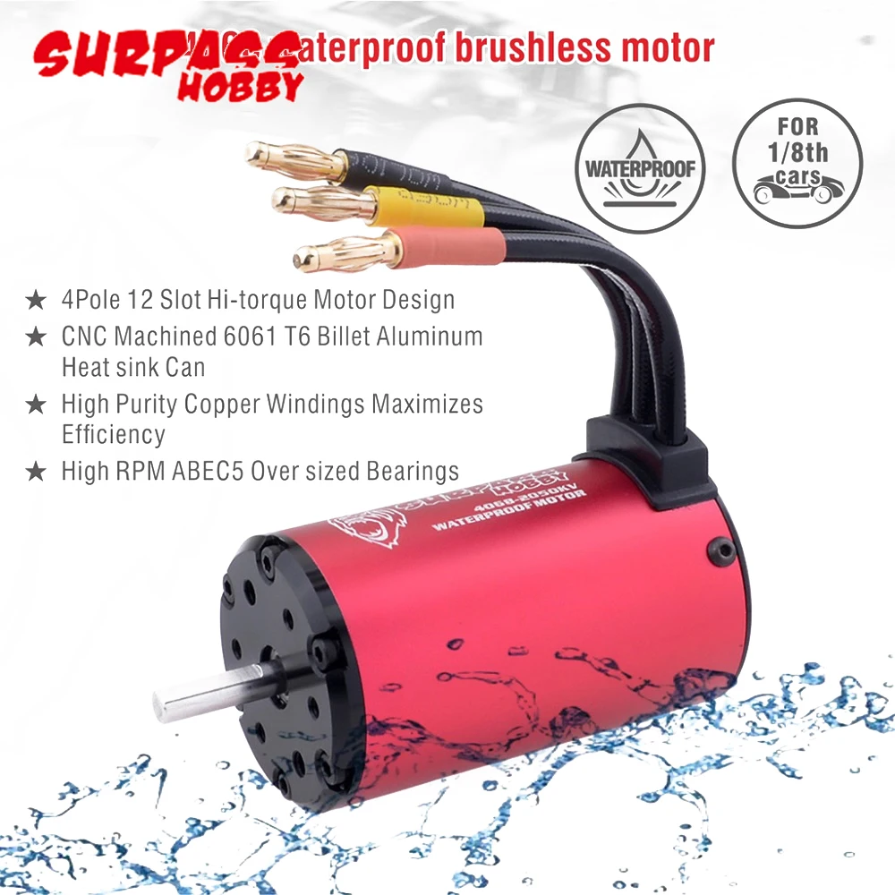 SURPASSHOBBY 4068 2050KV/2650KV водонепроницаемый бесщеточный двигатель с 120A/150A ESC для 1/8 RC