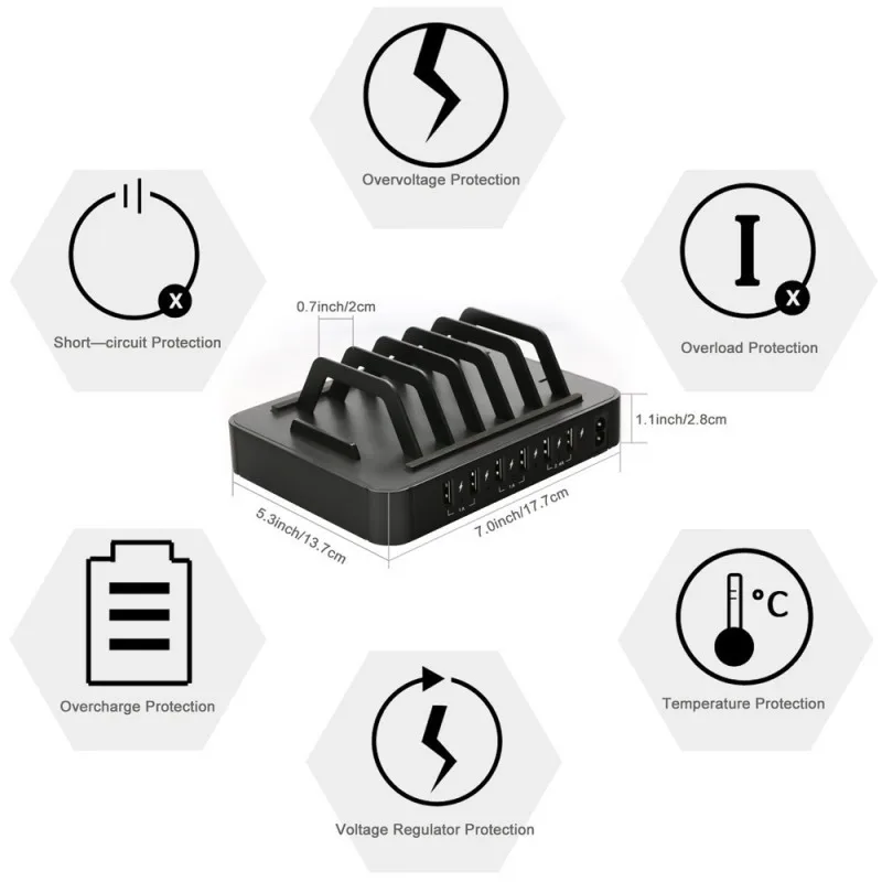 6 Порты USB Настольная док-станция для зарядки 8 слотов дорожное быстрое зарядное устройство USB хаб для смартфонов и планшетов с коротким рукавом кабели для IPhone IPad Xiaomi S9