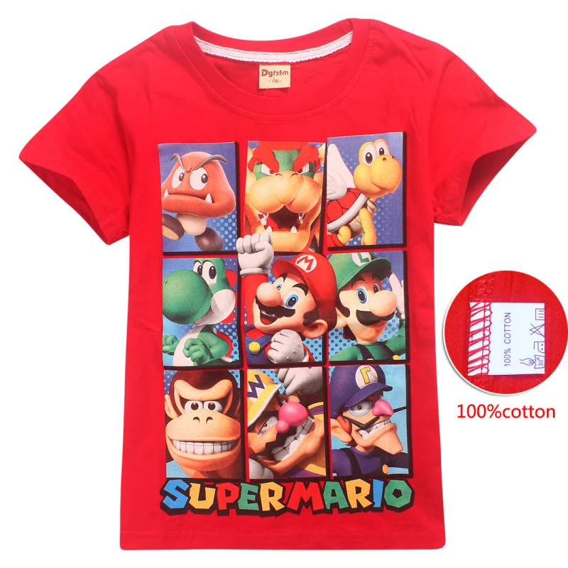 Популярная летняя хлопковая футболка с короткими рукавами для игры «Super Mario Bros»; Детские топы для мальчиков и девочек; одежда для костюмированной вечеринки; Детские футболки; повседневный костюм