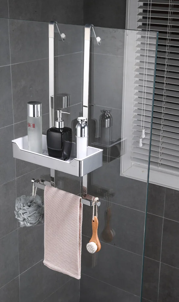 Shower Door 1 Tier A Нержавеющая сталь 304, Современная полка для ванной комнаты, съемная ABS пластиковая угловая настенная полка, держатель для ванной, стойка с крючками - Цвет: Shower Door 1 Tier A