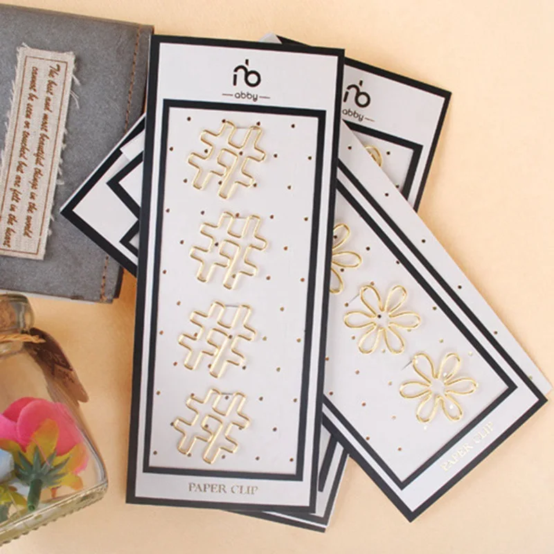 

4pcs/set Electroplated Gold/Pink Paper Clips Pin Metal Clip Bookmarks Storage Office Accessories Cute Bow Paper Clips