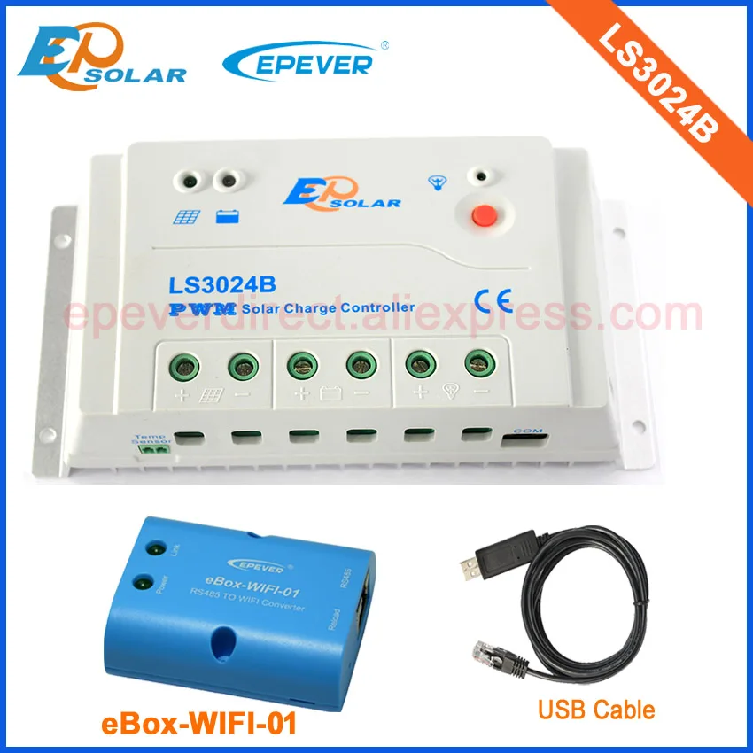with wifi and USB Солнечный регулятор 30A PWM EP LandStar серии LS3024B eBOX-Wifi-01 USB соединение с ПК для монитора в реальном времени EPEVER нового поколения - Цвет: with wifi and USB