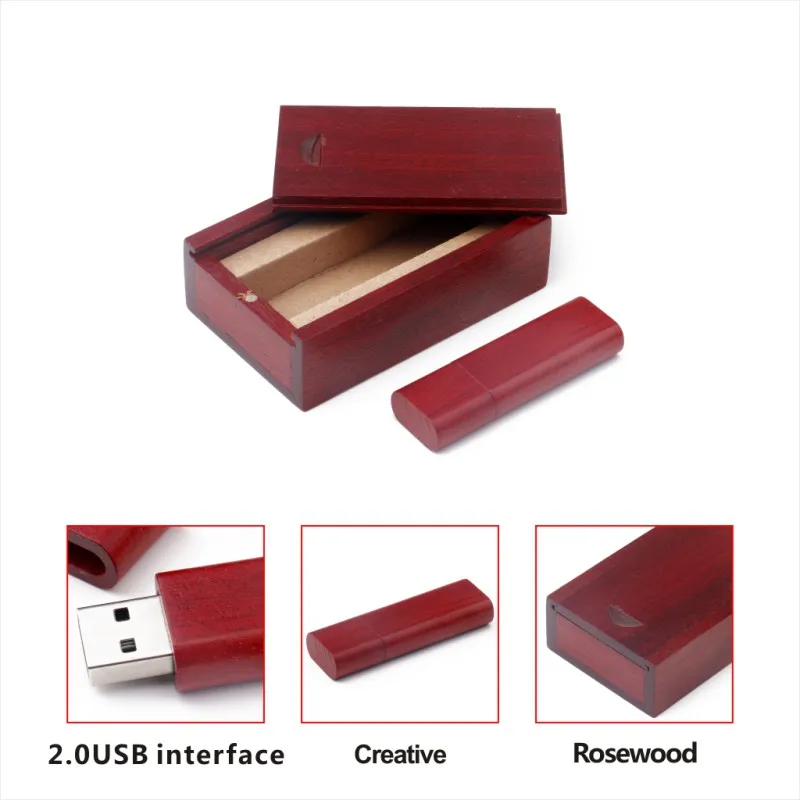 

Custom Natural Wooden Gift Box USB Flash drive Bamboo Pen drive 8GB Red Wood u Disk Wedding